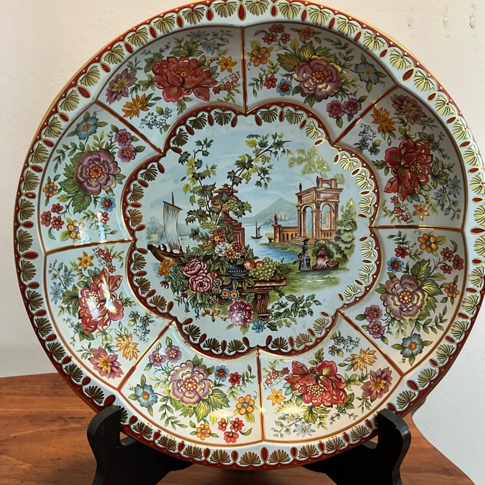 Floral Decorative Plate with Scenic Design
